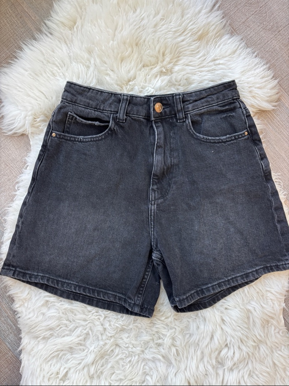 Zara Washed Black High-Rise Denim Shorts